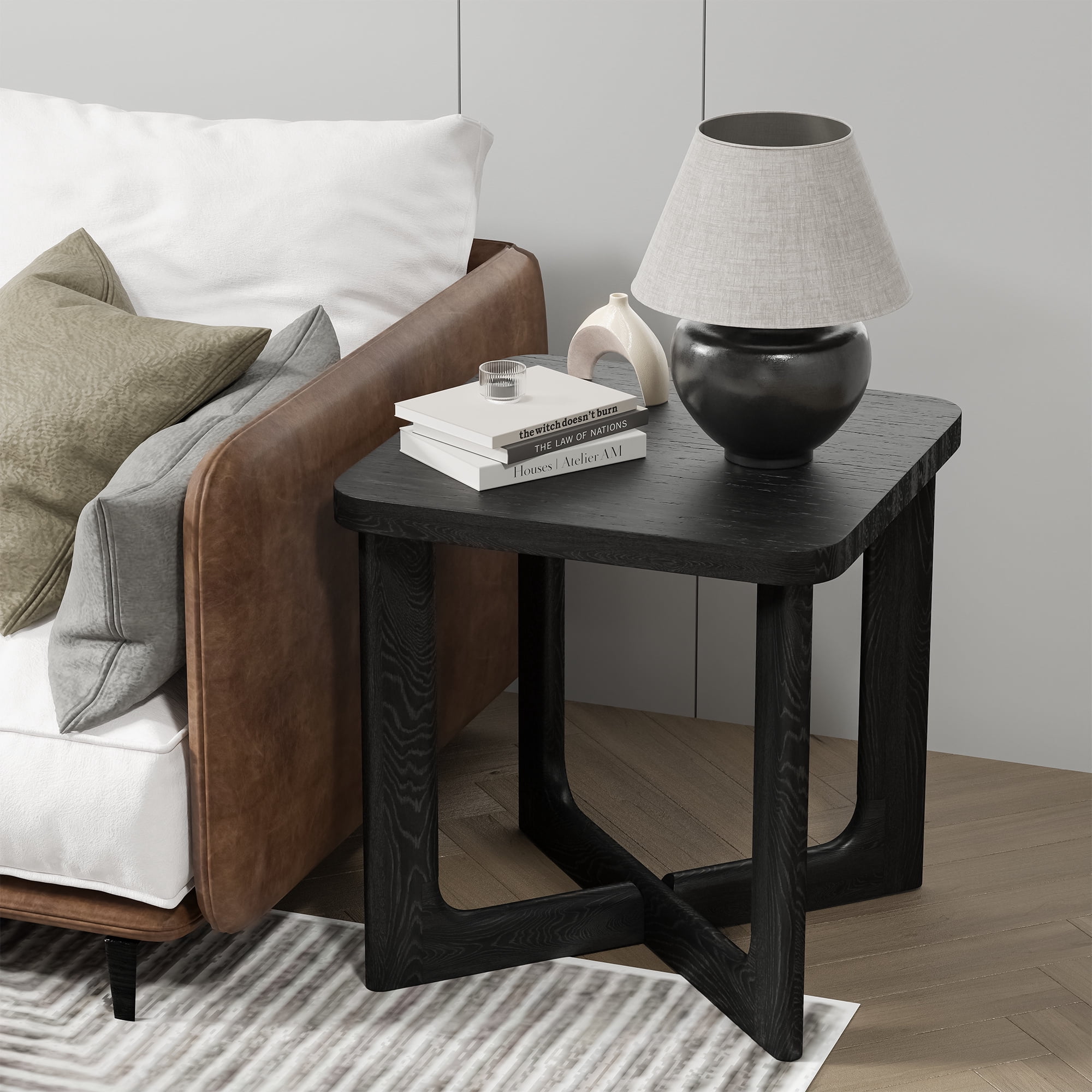 24" Soild Wood End Tables Square Modern Side Table Black