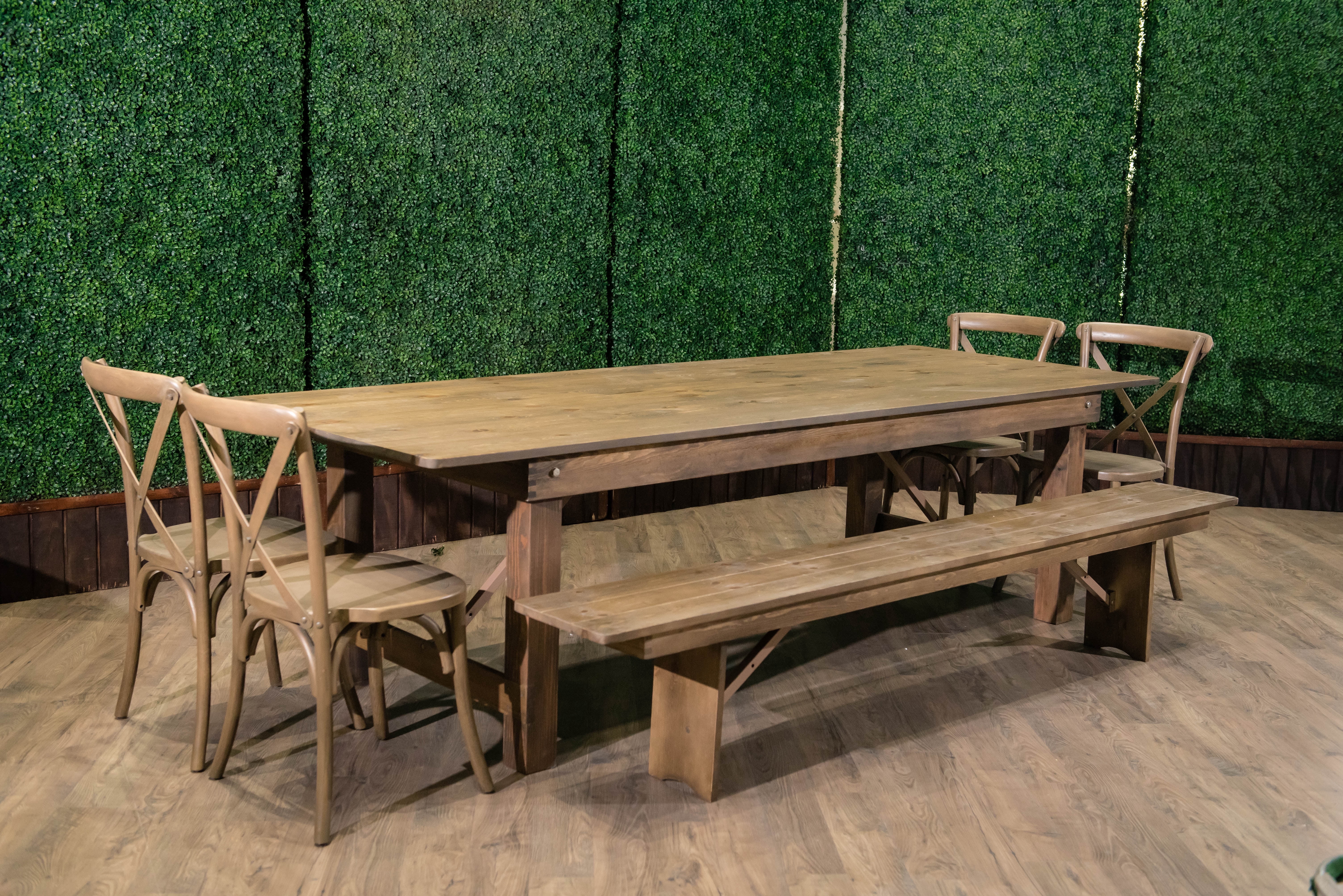 108 inch x 40 inch Farmhouse Pine Wood Rectangle Folding Table - Rustic