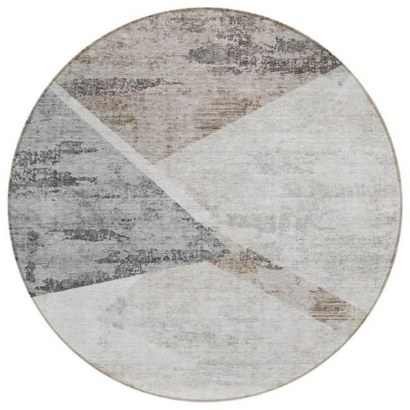 HomeRoots 586248 8 ft. Round Abstract Washable Indoor & Outdoor Area Rug, Silver, Beige & Gray