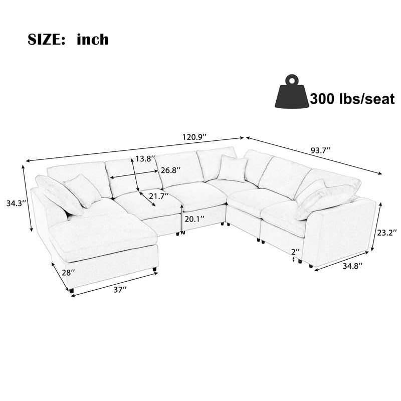 Extra Large 7-Piece Modular Solid Wood Frame Sectional Sofa Set w/ Movable Ottoman, L-Shaped Chenille Oversized Couch