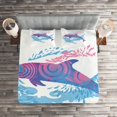 thumbnail image 2 of Ambesonne Animal Quilted Coverlet 3 Pcs, Cartoon Jumping Dolphin, King Size, Blue Purple Pink, 2 of 2