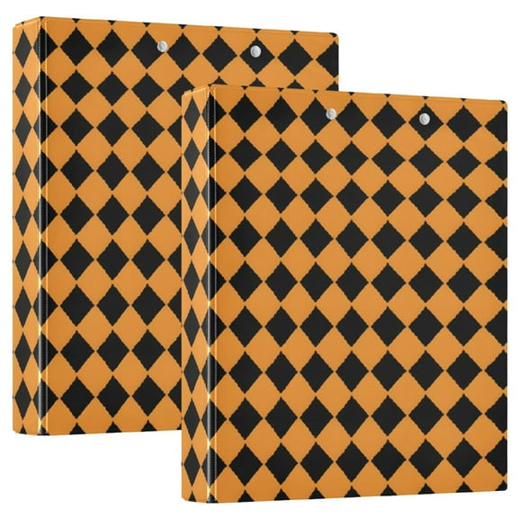 ALAZA Orange Checked Grid Pattern Hardcover 3 Ring Binder 1.5" Round Rings Interior Pockets Binders Organizer 2 Pack