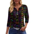 thumbnail image 6 of WTOBBY Women's Halloween Printed V-Neck Button Detail Tee with 3/4 Sleeve, Casual Weekend Fashion Top for Fall Season, Comfortable Daily Wear Apparel,Black L, 6 of 6