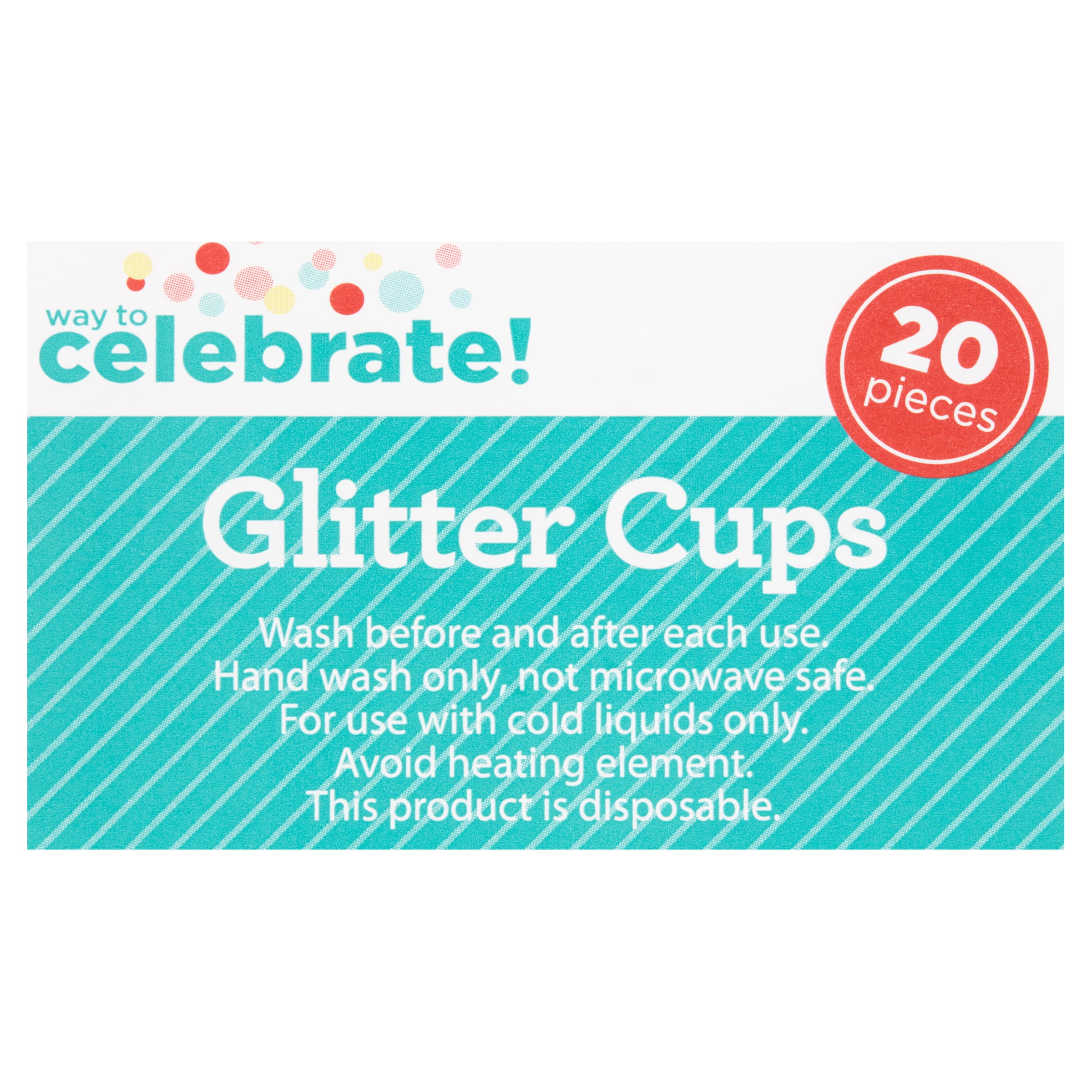 Plastic Glitter Cups, Clear,  8.79 fl oz, 20 Count, by Way To Celebrate