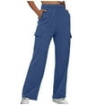 thumbnail image 1 of Pantalones rectos lisos con cintura elástica para mujer - Diseño con tirantes, poliéster, ropa informal - Tallas S-XXL, 1 of 6
