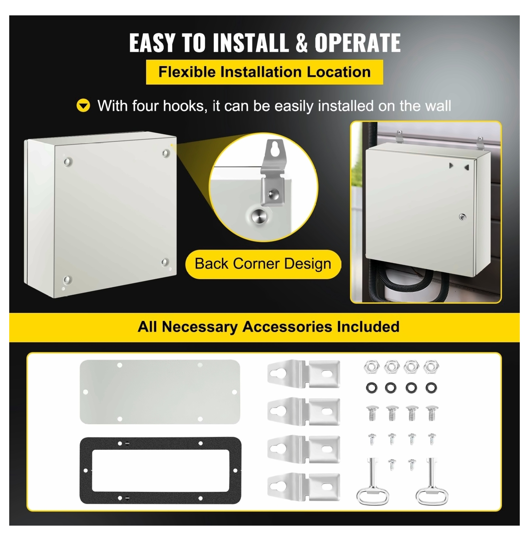 NEMA 4X Steel Enclosure 20x20x6", IP66 Waterproof Electrical Box, Outdoor Indoor Junction Box, Mounting Plate, Steel Electrical Enclosure