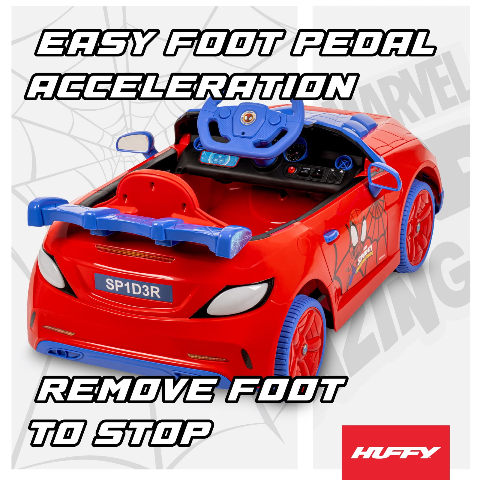 Huffy 12V Spider-Man Spidey and His Amazing Friends Ride-On Car with Remote Control, Ages 3-5, Red