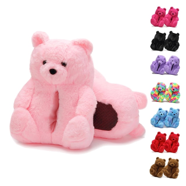 Zapatillas ROVANCHY Oso de peluche rosa de felpa para mujer