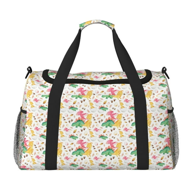 Fotbe Cute Baby Dinosaurs Bolsa de Viaje con Estampado, Bolsa de Fin de Semana para Mujer con Compartimento para Zapatos, Bolsa de Gimnasio con Bolsillo Húmedo