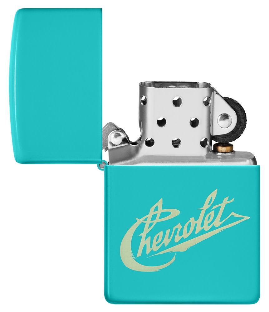 Zippo Chevy Script Logo Flat Turquoise Pocket Lighter
