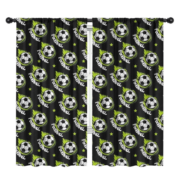 Blackout Kids Curtains,Black Soccer Balls with Green Elements Pattern Childrens Insulated Curtains Set Of 2,Bedroom Essentials,Toddler Room Decor 42"x84"