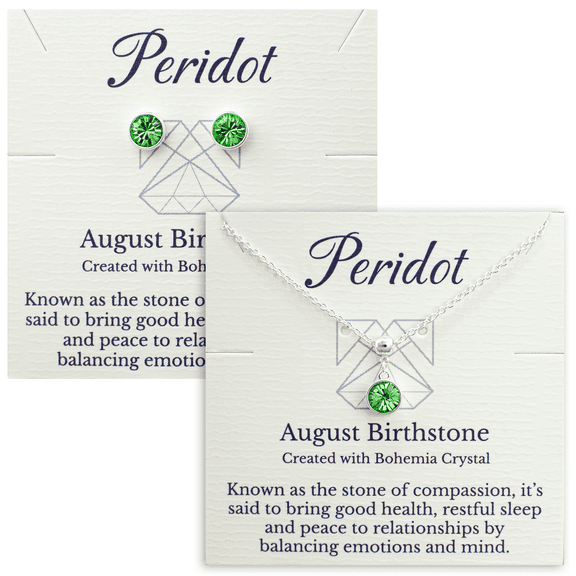 Silver August Birthstone Necklace and Stud Earrings Set with Bohemian Crystals, Silver Plated, Birthday Month Gift, Great for Mom.