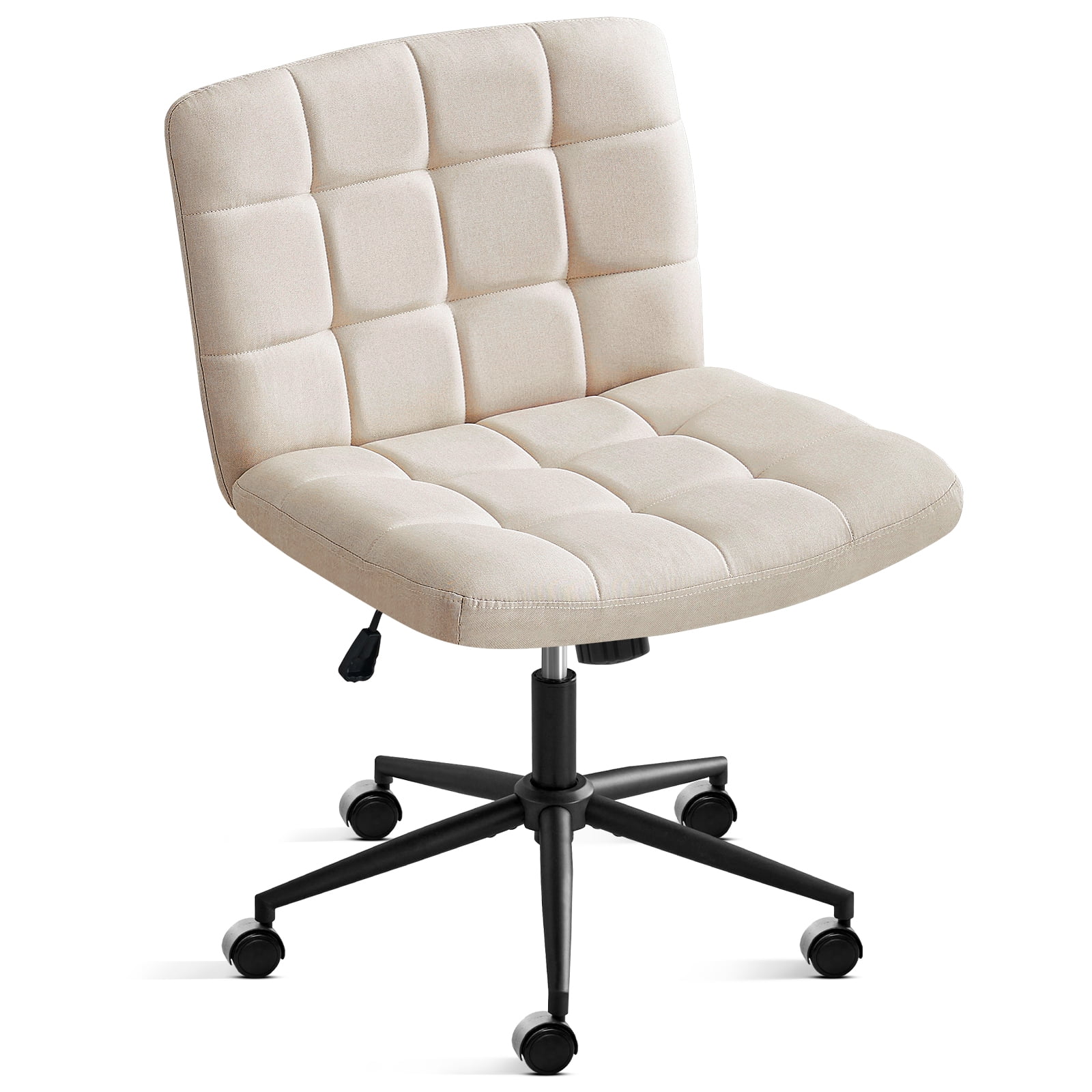 Furniliving Home Office Desk Chairs with Wheels Wide Desk Chair Mid Back Vanity Chair Modern Computer Desk Chair Swivel Accent Chair, Beige