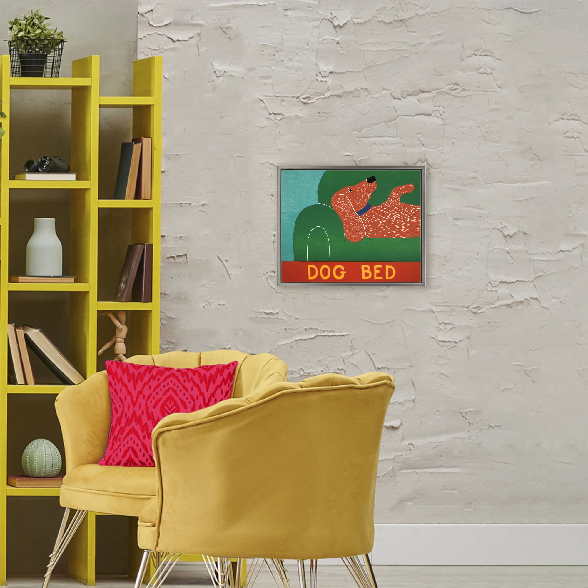 Dog Bed Couch Gray Framed Floater Canvas Wall Art, design by Stephen Huneck