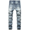 thumbnail image 3 of Jinda Men's Ripped Jeans Slim Fit Trousers Stretch Mid Rise Western Denim Comfy Polyester Summer Pants 45 Light Blue 40, 3 of 4
