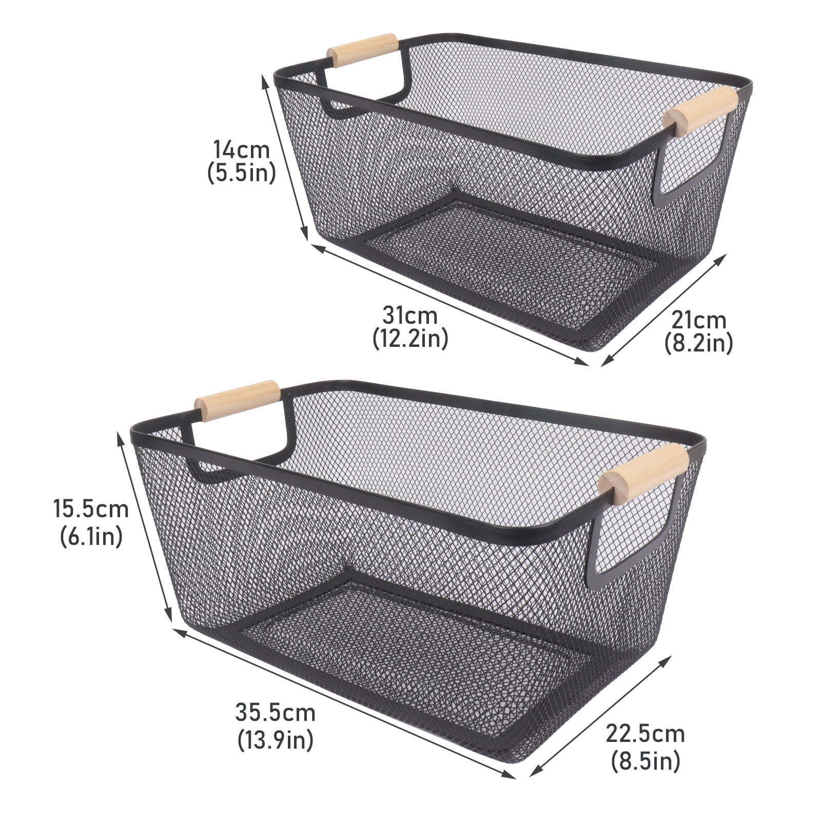 Pethiy 2-Pack Large Capacity Potato Onion Storage Container, Metal Storage Basket with Ventilated Design, Vegetable Storage Organizer Bin - Black