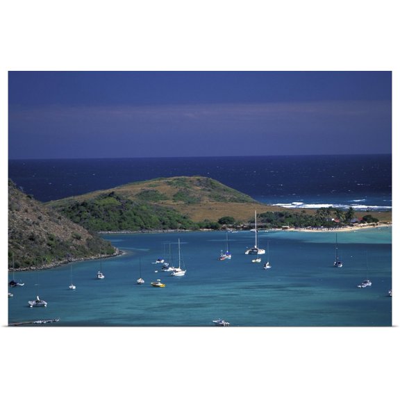 Great BIG Canvas | Rolled Walter Bibikow Poster Print entitled French West Indies, St. Martin, Cul de Sac, Orient Bay, aerial view of the bay