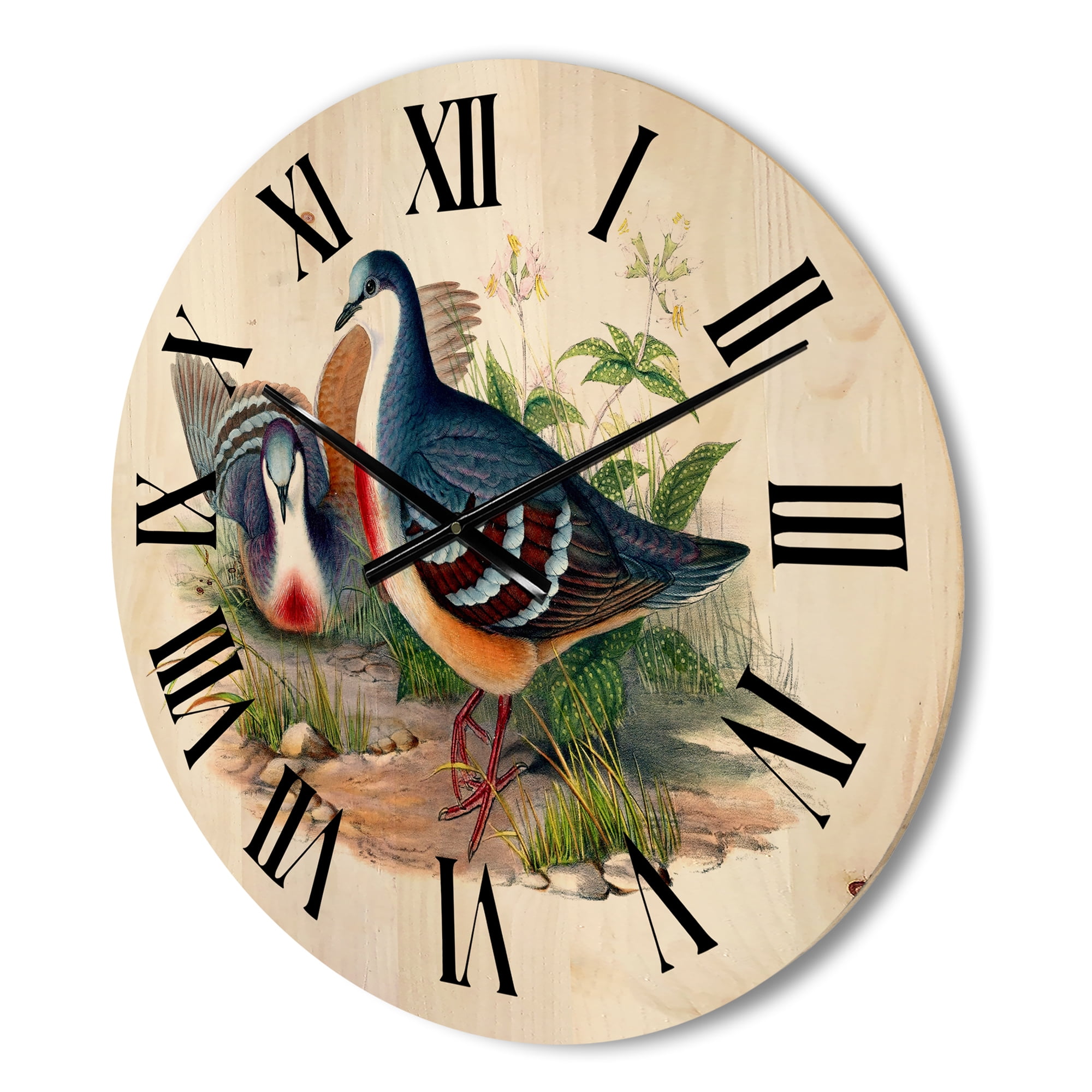 Designart 'Ancient Birds In The Wild IV' Traditional Wood Wall Clock