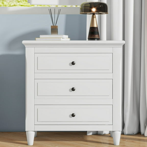 Wooden Nightstands U_STYLE 28''painted Nightstand with 3 Drawers and Smooth Gliding Rails ,Simple Bedside Cabinet with Metal handle, Minimalist Sofa Side Table with rubber legs for Bedroom Sofa Couch