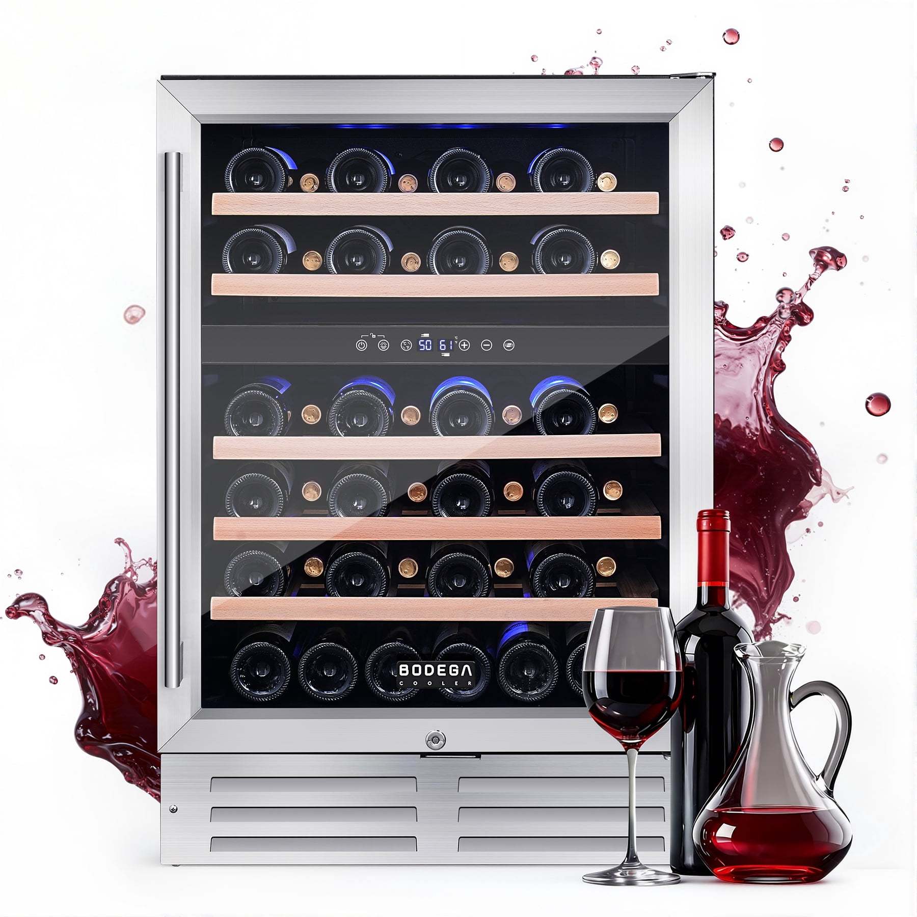 24" Dual Zone Wine Refrigerator, 46-Bottle Built-In or Freestanding Wine Cooler with Glass Door, Quiet Compressor, Digital Temperature Control & Memory Function