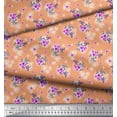 thumbnail image 2 of Soimoi Orange Silk Fabric Leaves & Periwinkle Floral Print Sewing Fabric Yard 42 Inch Wide, 2 of 3