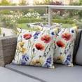 thumbnail image 4 of Spring Floral Pillow Covers 2 Pack Watercolor Yellow Blue Red Poppy Flower Pillowcase Waterproof Outdoor Throw Pillow Cover for Patio Garden Square Cushion 16”x16”, 4 of 9
