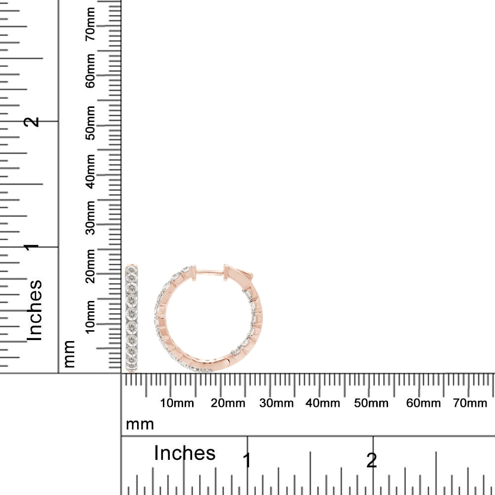 AFFY 2.10CT Round Moissanite Diamond Inside Outside Hoop Earrings for Women 14K Rose Gold over Silver