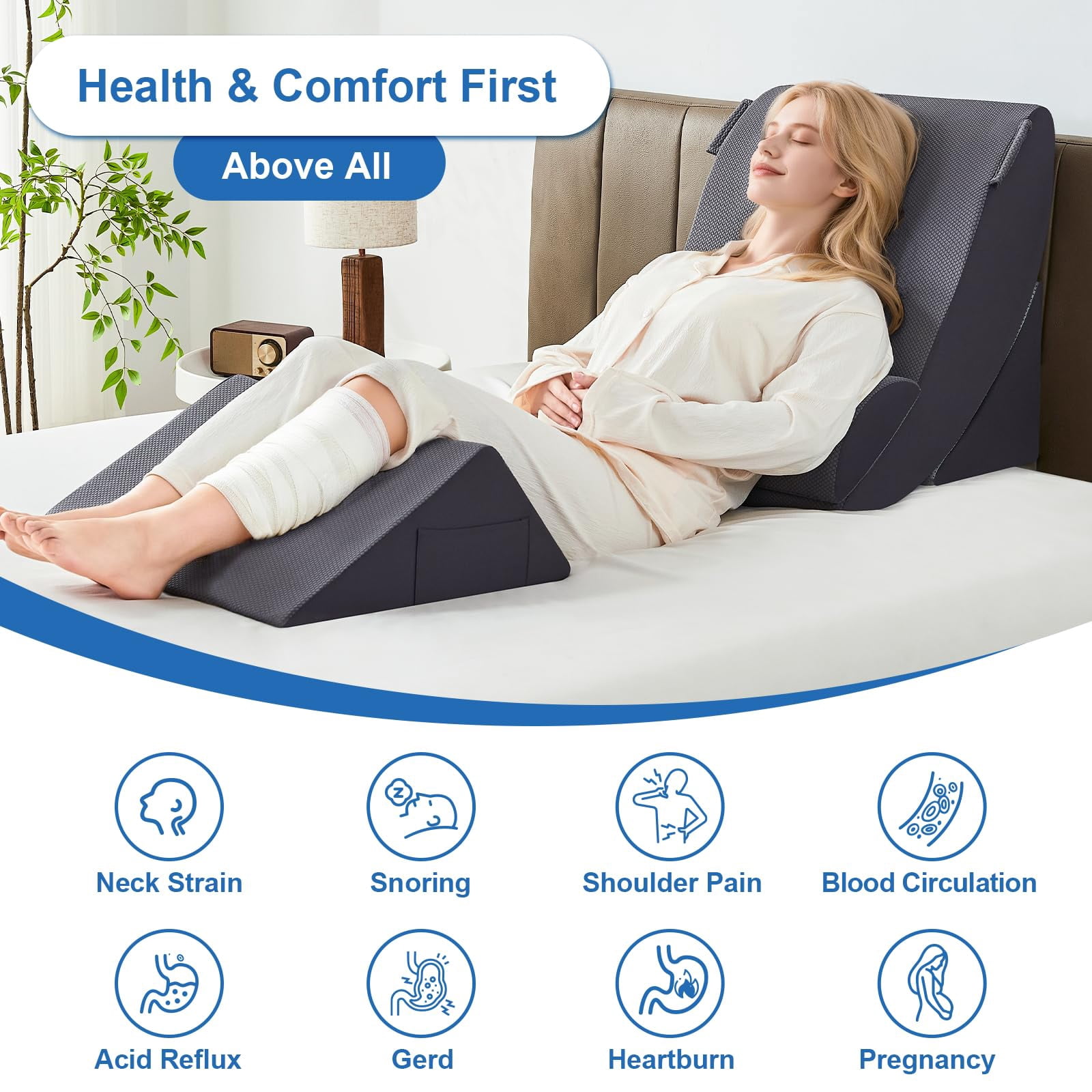 4pcs Bed Wedge Pillow Set For After  Pillows Sleeping Neck And Leg Adjustable Memory Foam Support Acid Reflux & Grey