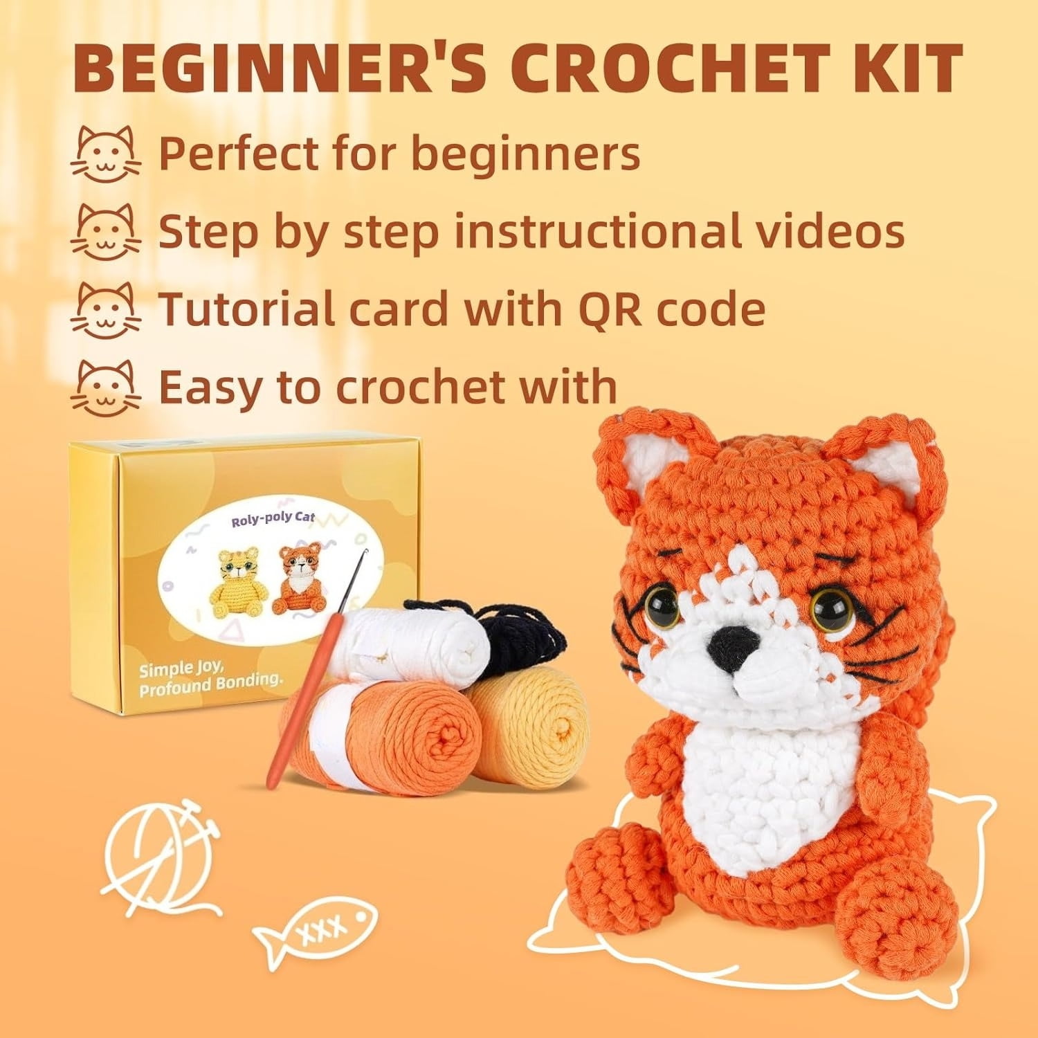 Crochet Kit for Beginners, Learn to Crochet, Include Easy Knitting Soft Yarn, Step-by-Step Video Tutorial, Hook, Holiday Birthday Gift for Adults (Golden Retriever)