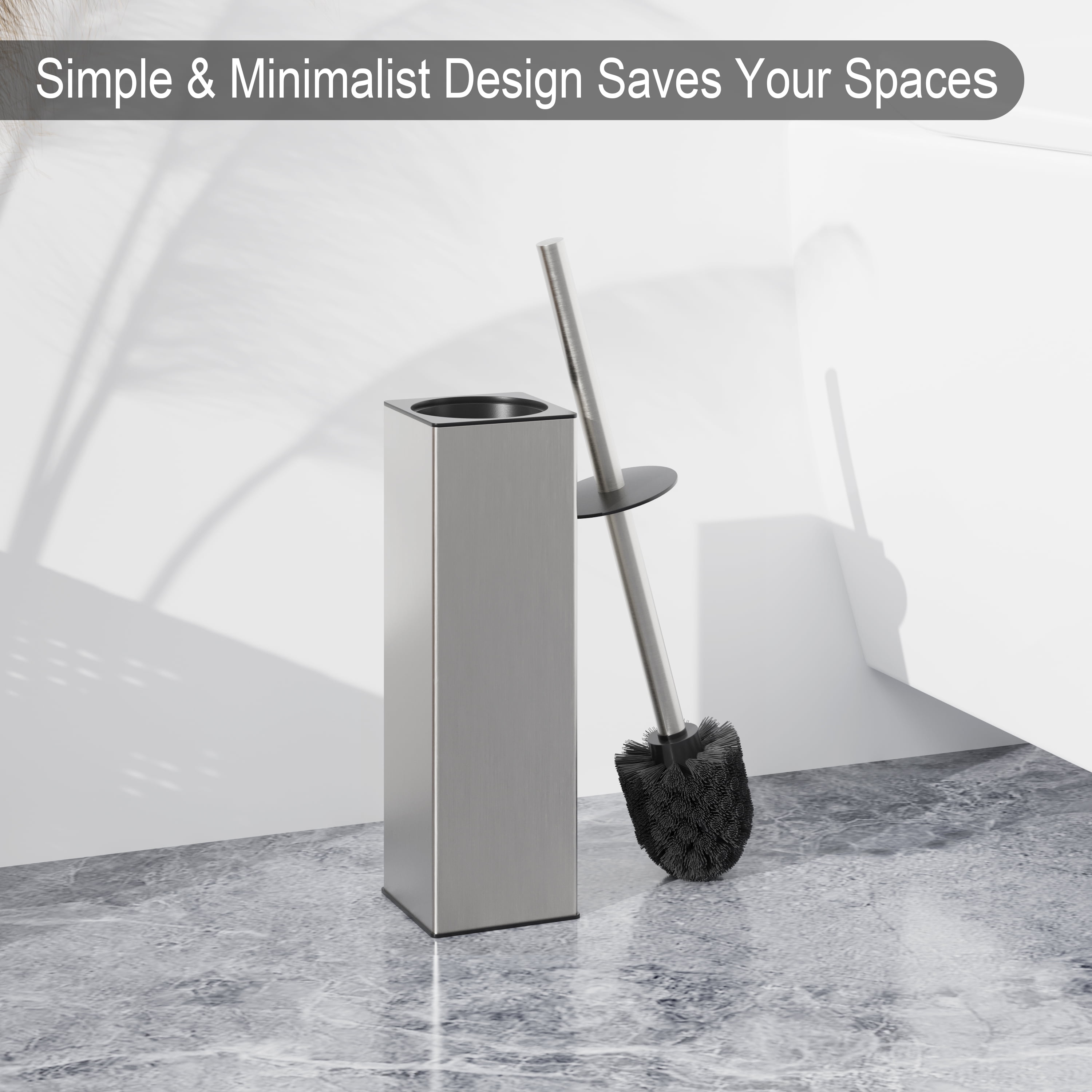 BGL Freestanding Aluminium Toilet Brush with Holder for Bathroom Storage and Organization Toilet Bowl Cleaner Brush and Holder, Square Design Sturdy and Space Saving (Brushed Nickel)