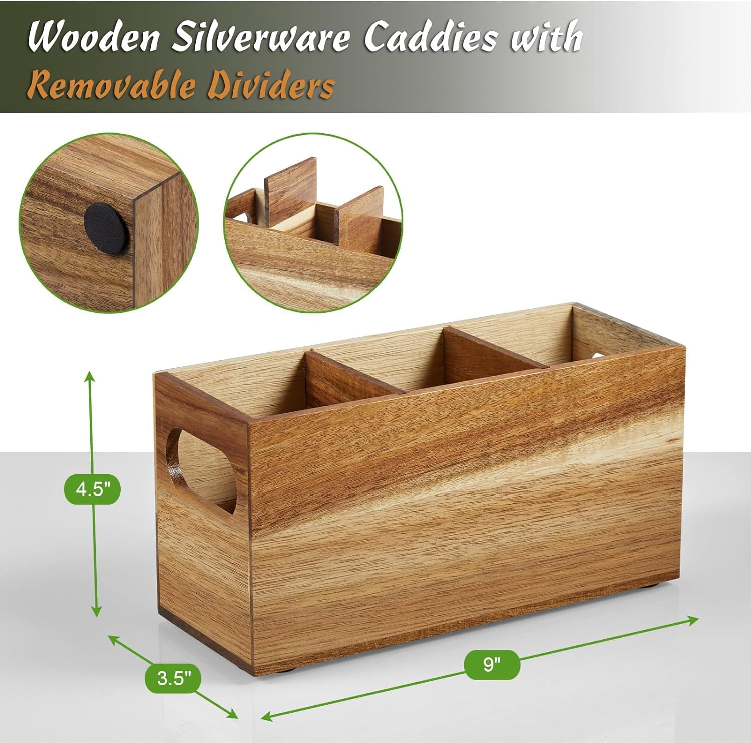 Silverware Holder, Acacia Wooden Utensil Caddy, Countertop, Cutlery Holder for Party, Fork Spoon Knife Organizer