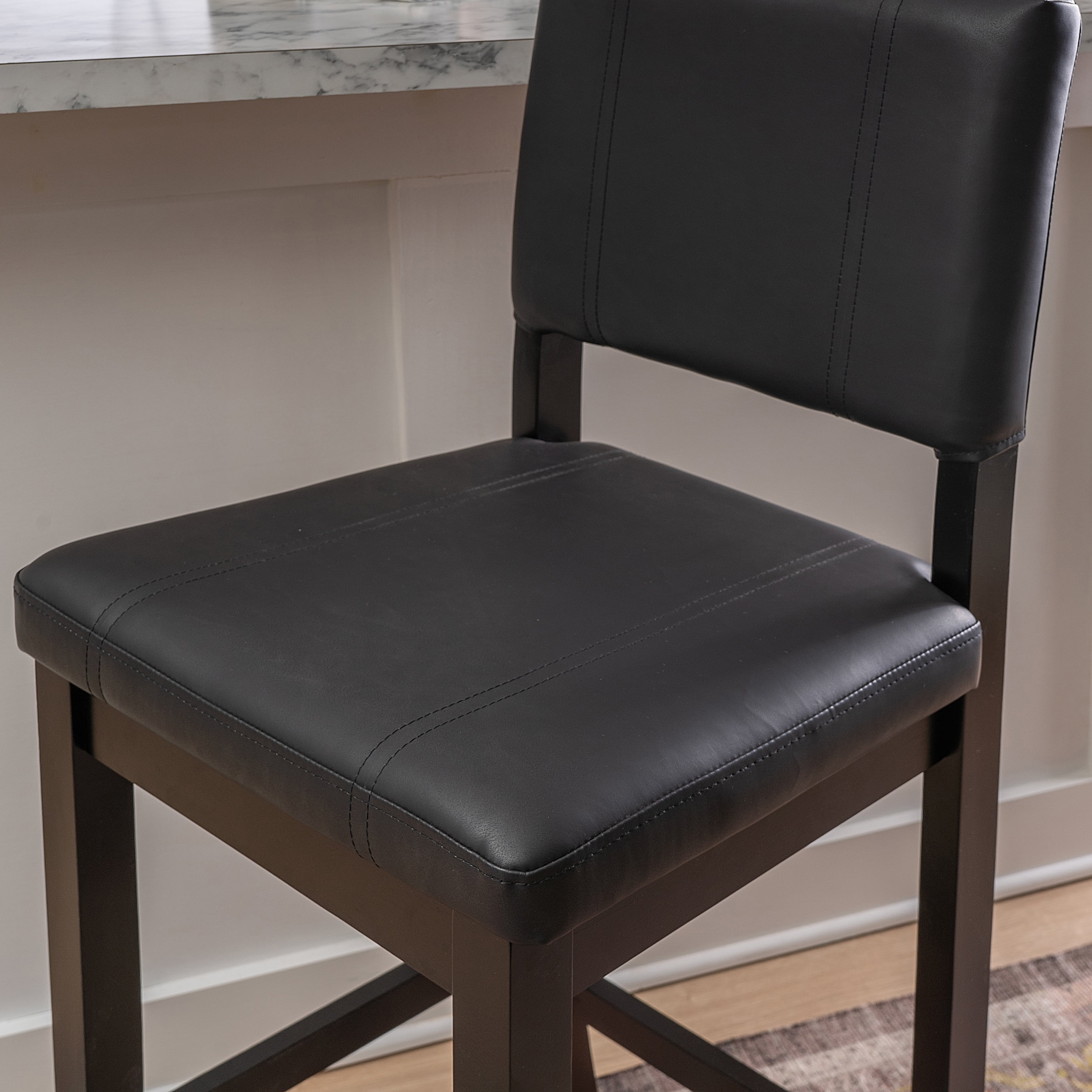 Linon Milano 31" Indoor Padded Mid Back Barstool, Black Faux Leather