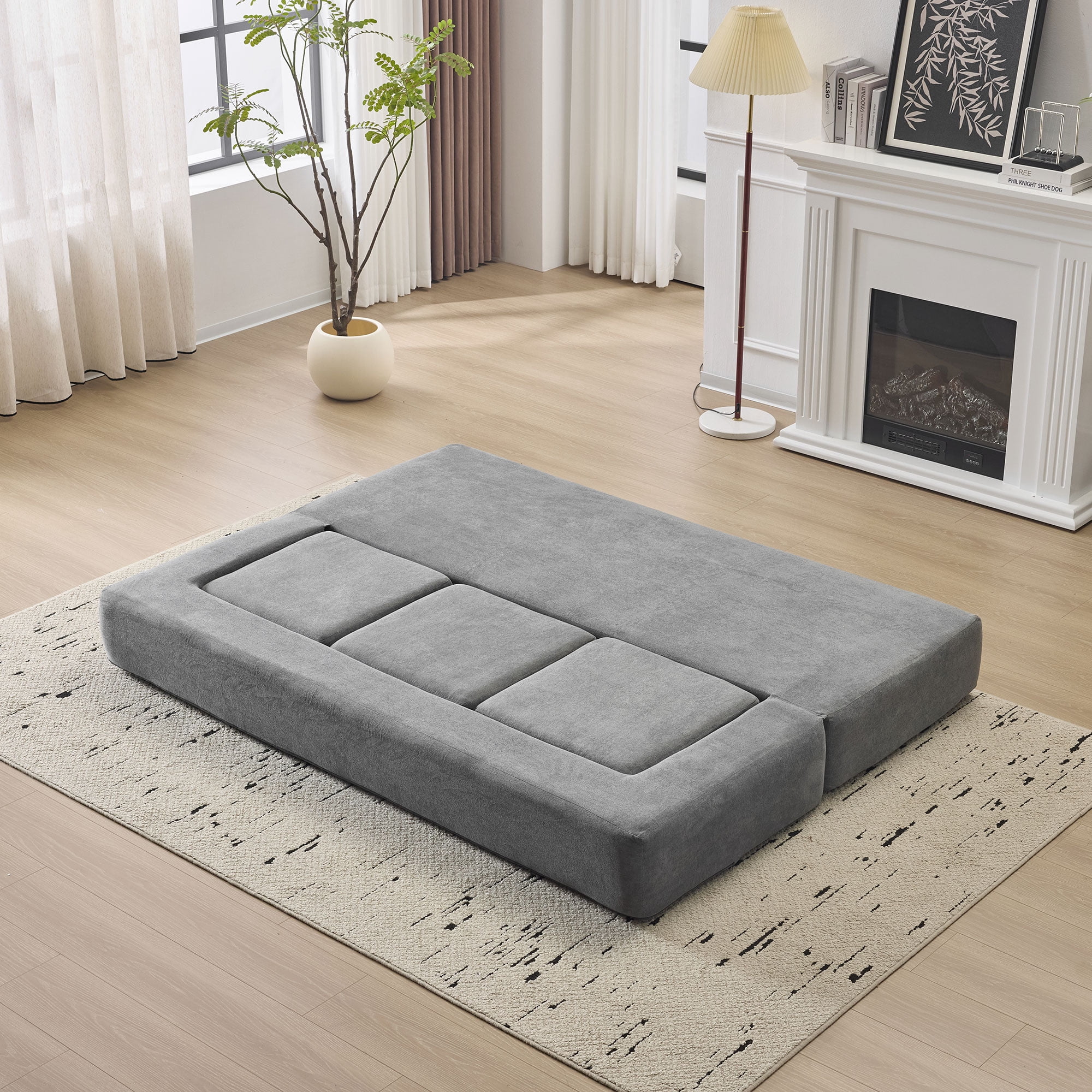 Modular Sofa Bed with 3 Detachable Ottoman Pieces, Convertible L-Shaped Sectional and Chaise Lounge for Small Apartments and Studios, Grey
