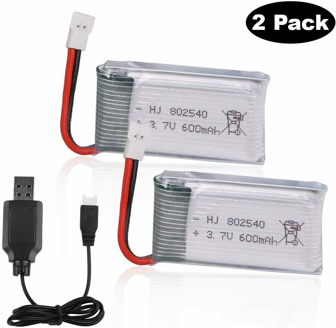 2pcs 3.7V 550mAh 25C Lipo Batterie XH2.54 Connector w/ USB Charger for RC Drone 
