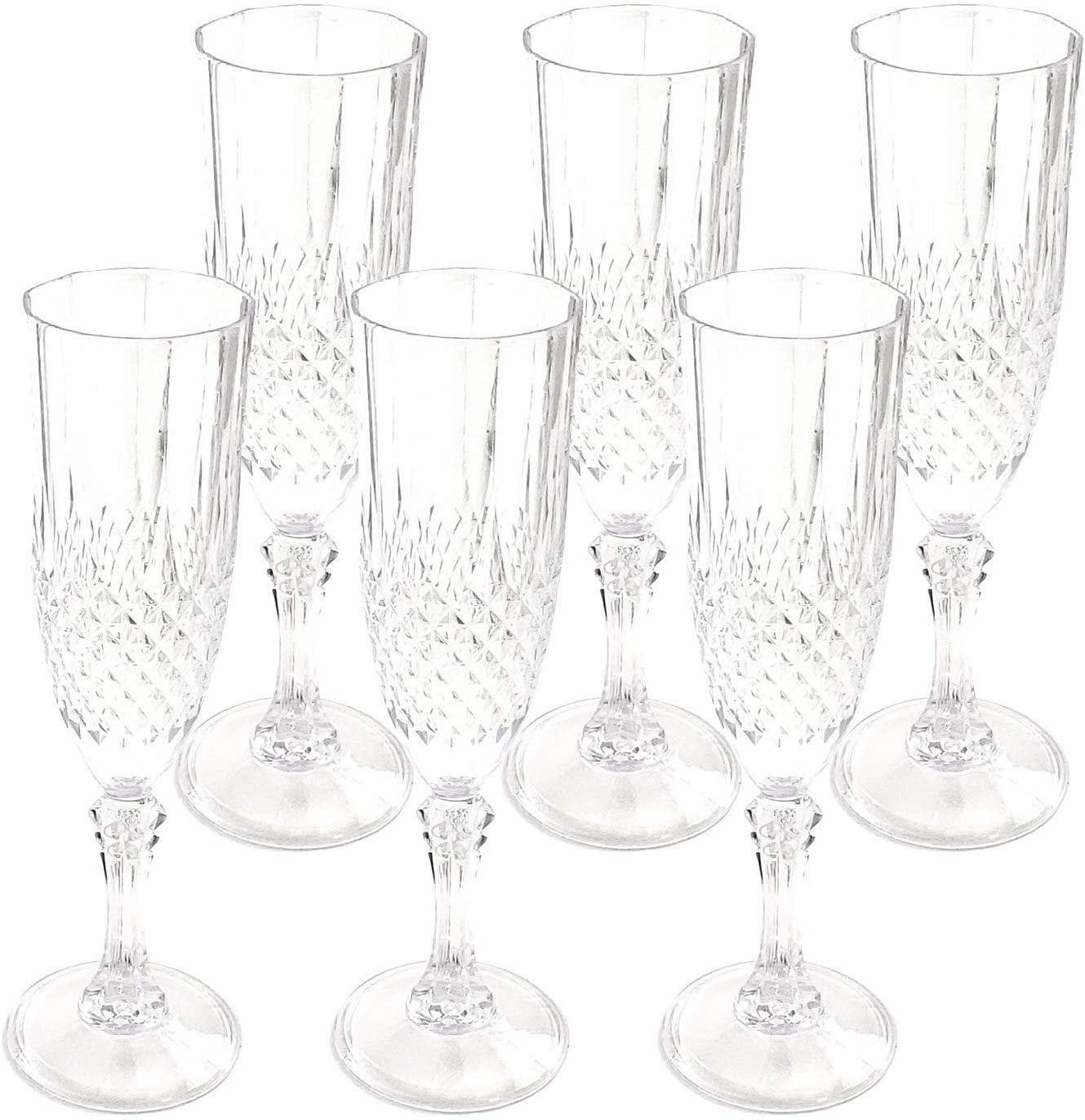 Clear Plastic Champagne Flutes Set of 6 Beautifully Designed Reusable