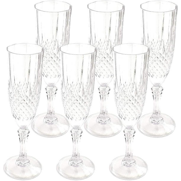 Clear Plastic Champagne Flutes Set of 6 Beautifully Designed Reusable