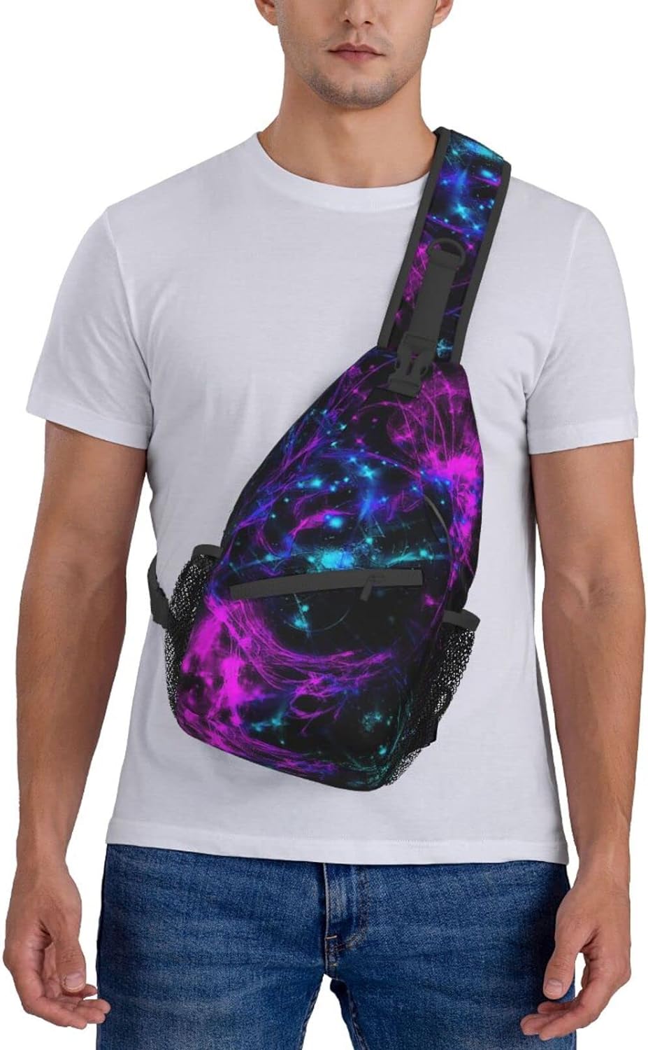 Glow in Dark Splatter Neon Sling Bag Crossbody Hiking Travel Chest Bags Backpack Shoulder Daypack for Women Men
