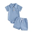 thumbnail image 3 of WERYOUNG Boys Summer Outfits Short Sleeve Ribbed Romper Bodysuit With Shorts Two Piece Gentleman Sets Weekend Activities Comfortable Clothing Sets 6-12 Months, 3 of 5