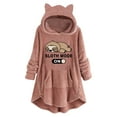 thumbnail image 3 of Women'S Long Sleeve Tea Cat B Print Pullover Hoodie Cute Printed Loose Top With Button Pockets Rain Coats plus Size Heavy Rain Coat for Women Fashion Jacket Rain Coats for Women plus Size Womens, 3 of 3