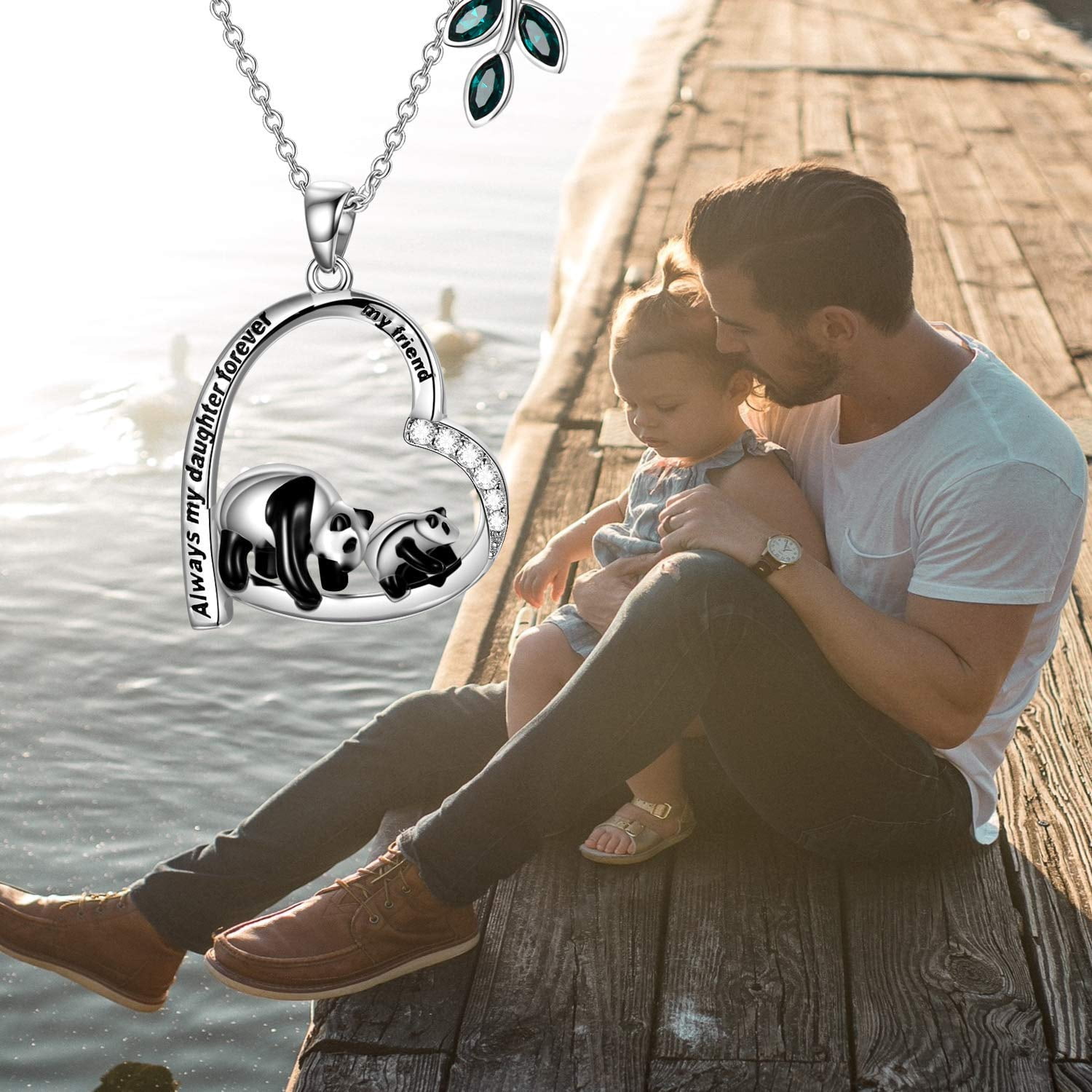 Panda Necklace Sterling Silver Heart Pendant Necklace Always My Sisters Forever My Friends Jewelry Gifts for Her Daughter