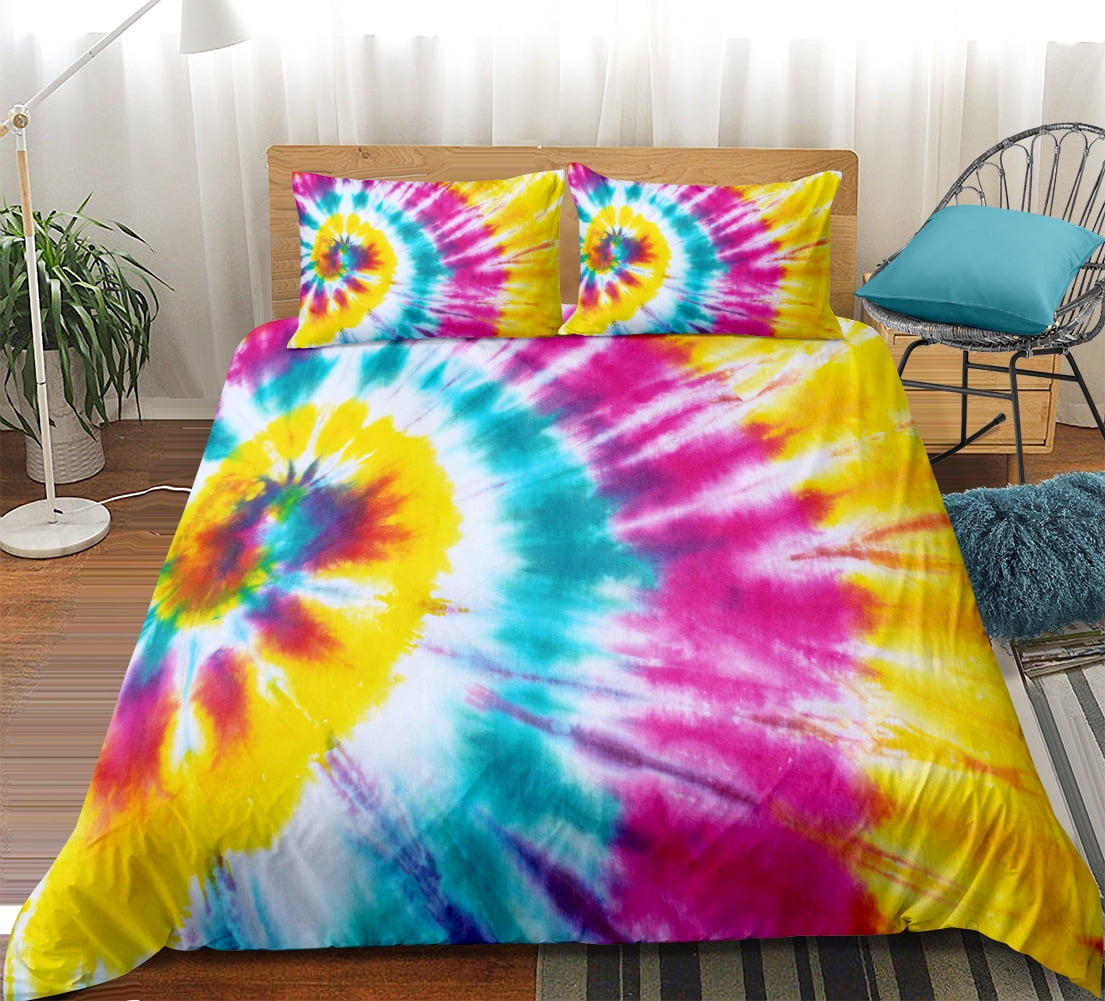 Tie Dye Comforter Cover Set Hippie Spiral Bedding Set Ethnic Boho Duvet