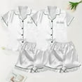 thumbnail image 4 of Bibifish Womens Pajama Sets 2 Pairs Short Satin Pajamas Oversized Botton Down Pajamas Summer Short Sleeve Shirts With Shorts 4 Pieces Pj Sets, 4 of 4