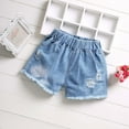 thumbnail image 5 of ATOGUTA Girls Stretchy Denim Shorts Ripped Ruffle Hem Elastic Waist Straight Leg Jean Shorts Blue, Size 3-12 Years, 5 of 6