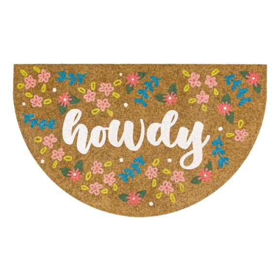 Howdy Floral All Weather Moisture Absorbent Low Pile Slice Doormat, Tan, 18" x 30"
