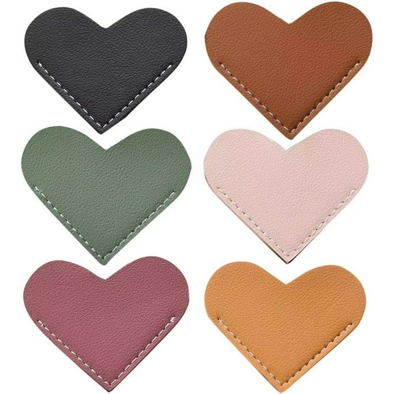 6 PCS Vintage Leather Heart Bookmarks, Wayzton Corner Page Book Accessories for Women, Kids, Cute Handmade Reading Gifts