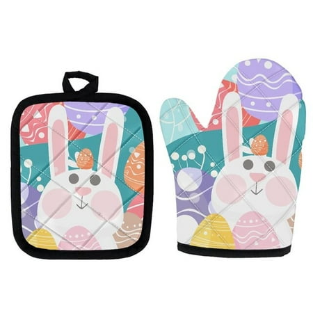 

Easter Cute Rabbit Pattern Oven Mitt Pot Holder Set Baking Anti-Hot Gloves Pad Microwave Insulation Mat Baking Kitchen Tools