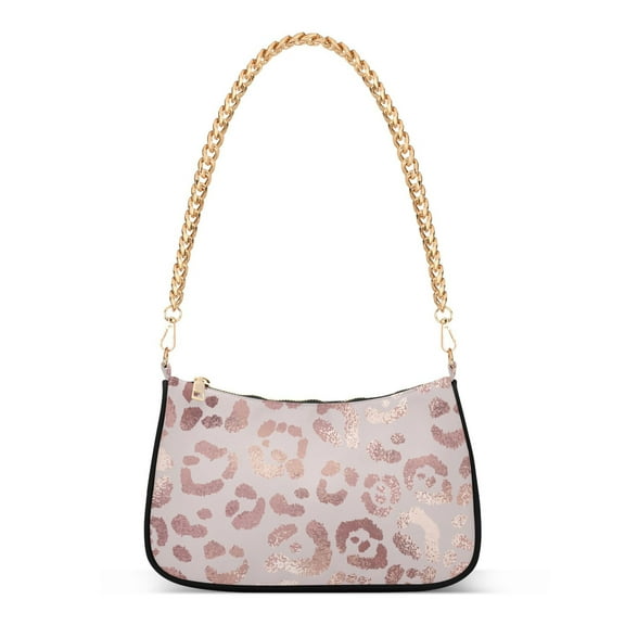 Leopard Rose Gold- Womens Chain Shoulder Bag Tote Handbag Clutch Hobo Purse with Zipper for Travel Casual