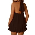 thumbnail image 4 of Xdegoge Cocktail Dresses for Women Flowy Fit Halter Neck Party Dress Sleeveless Mini Dress Tiered Ruffle Hem Solid Color Summer Club Evening Night, 4 of 7
