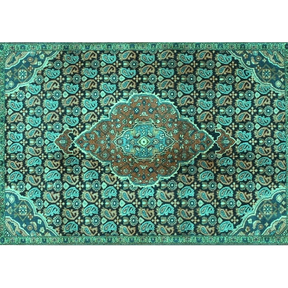 Ahgly Company Indoor Rectangle Persian Turquoise Blue Traditional Area Rugs, 4' x 6'