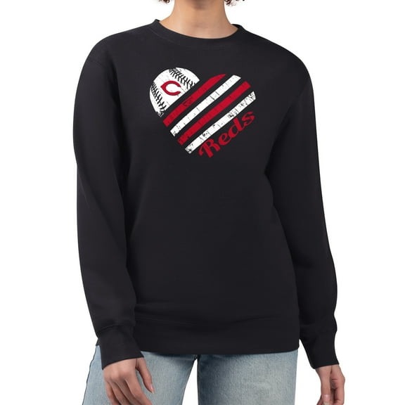 Women's G-III 4Her by Carl Banks Black Cincinnati Reds Heart Logo Fleece Pullover Sweatshirt